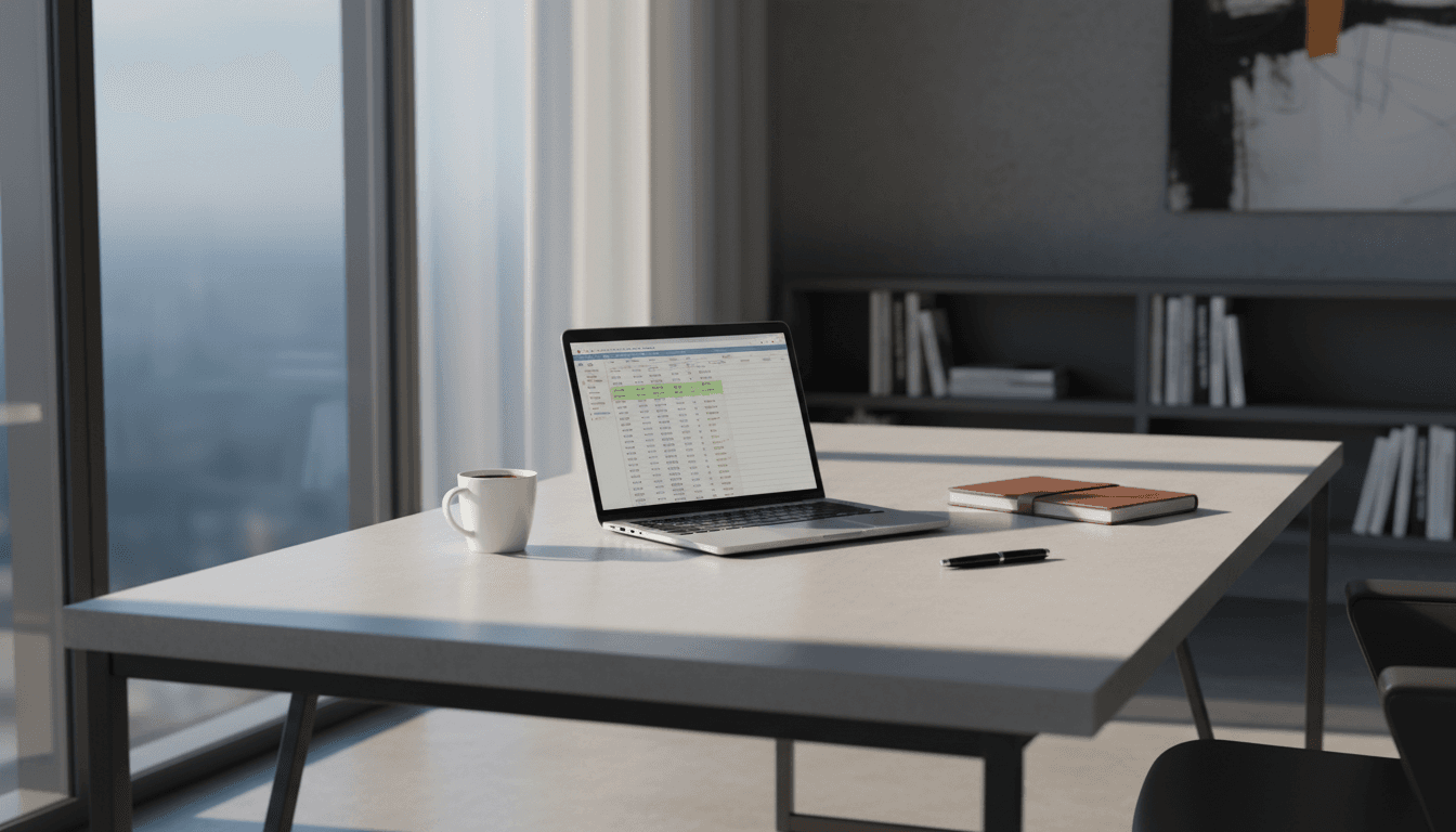 Professional workspace with laptop and natural lighting in modern office setting